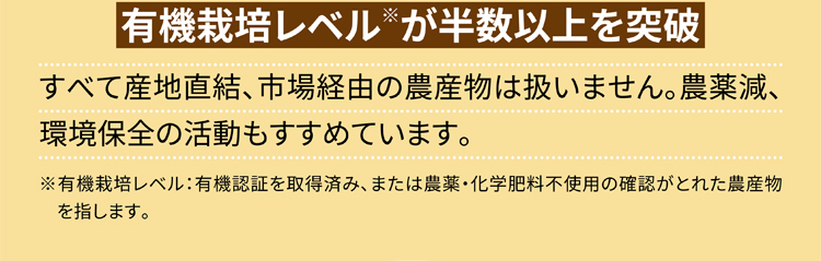 有機栽培レベルが半数以上を突破